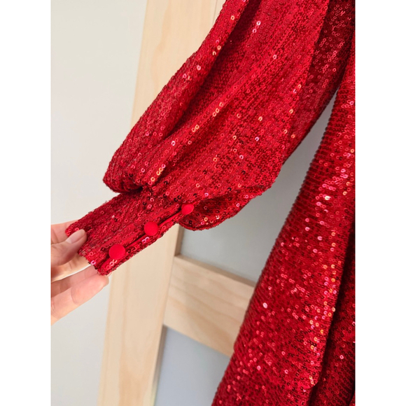 One33 Social Red Sequin Tiered Long Sleeve Mini Dress Size 8 NWT $395 - Picture 4 of 10